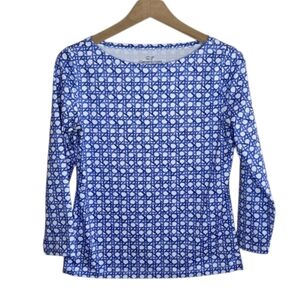 Vineyard Vines | Blue White Basketweave Print 3/4 Sleeve Marlin UPF Top Size XS